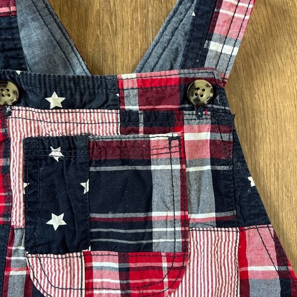 Gymboree Madras Shortalls & Plaid Button Down Shirt American Patriotic Sz 12-18 - Picture 3 of 12